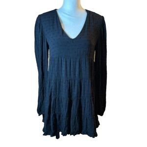 Blue Rain Black Long Sleeve VNeck Babydoll Dress